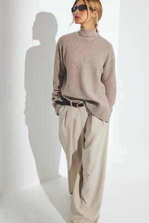 Beige Pull en maille de laine mélangée à coutures apparentes