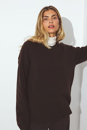 Brown Knitted Seam Detail Wool Blend Sweater