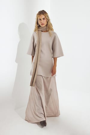 Light Mauve Gebreide doorschijnende flowy maxirok