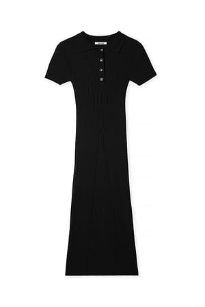 Black Knitted Short Sleeve Button Dress