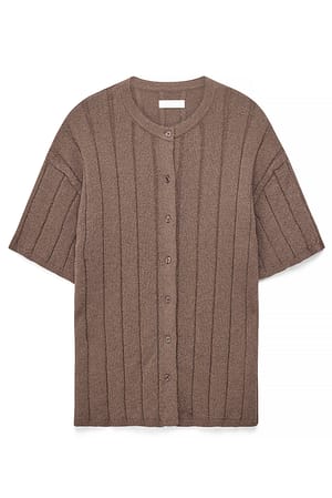 Brown Knitted Short Sleeve Cardigan