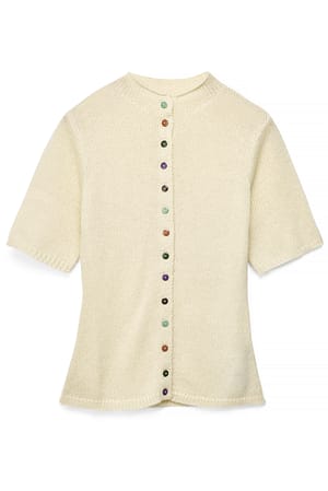 Offwhite Knitted Short Sleeve Top