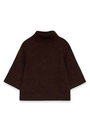 Dark Brown Kurzärmeliger Strickpullover aus Wolle