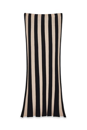 Beige Stripe Stickad randig midikjol
