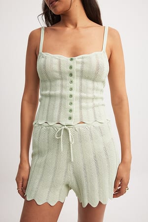 Light Green Strickshorts mit Wirbelmuster