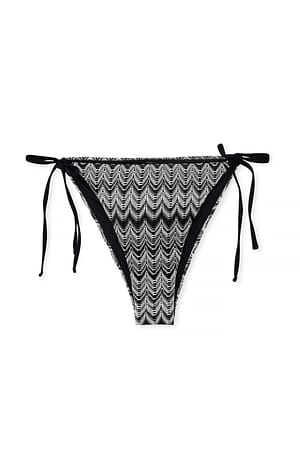 Black/White Print Knitted Tie Strap Bikini Panty