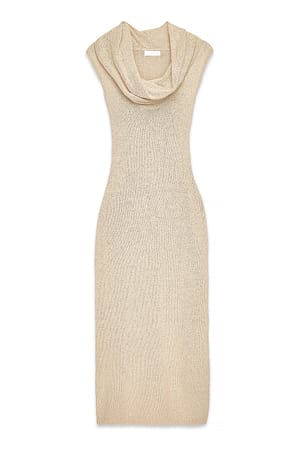 Beige Knitted Waterfall Maxi Dress