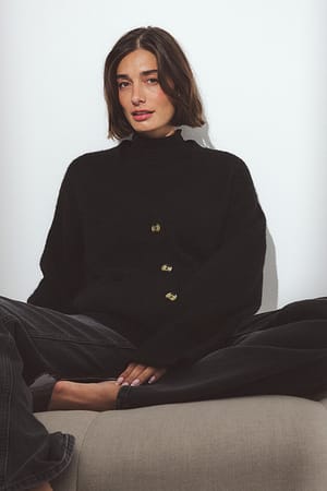 Black Strikket cardigan i ullblanding