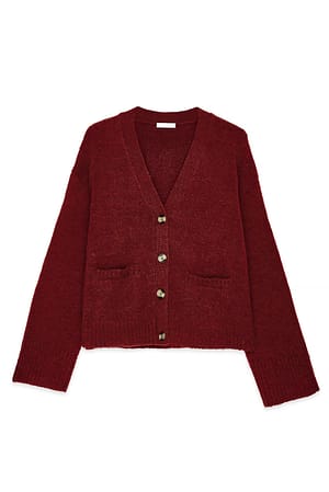 Burgundy Knitted Wool Blend Cardigan