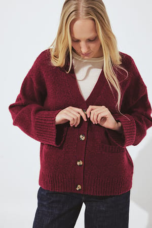 Burgundy Strick-Cardigan aus Wollmischung