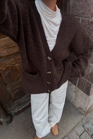 Brown Gebreid vest van wolmix