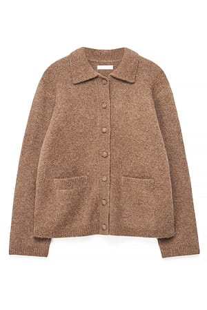 Taupe Knitted Wool Blend Cardigan
