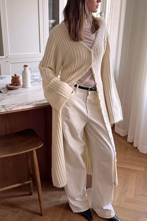 Cream Robe cardigan longue en maille de laine mélangée