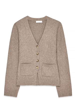 Beige taillierter Strick-Cardigan aus Wollmischung