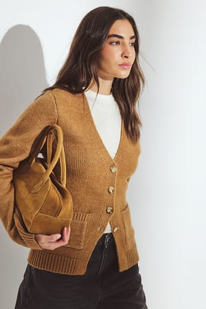 Camel taillierter Strick-Cardigan aus Wollmischung