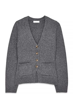 Mid Grey Mel Knitted Wool Blend Fitted Cardigan