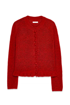 Red Strick-Cardigan aus Wolle-Mix mit Volant
