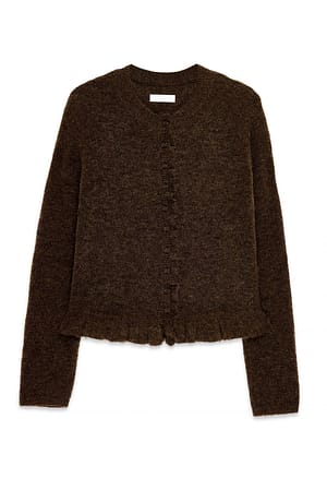 Brown Strick-Cardigan aus Wolle-Mix mit Volant