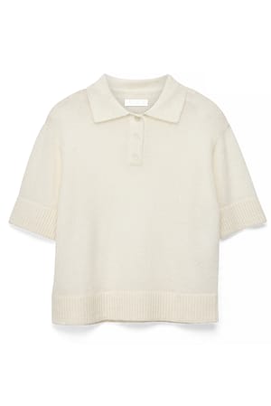 Offwhite Knitted Wool Blend Short Sleeve Top