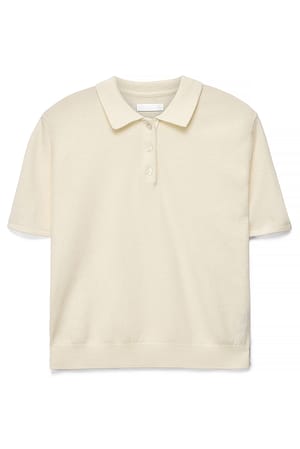 Offwhite Kortärmad stickad topp i ull