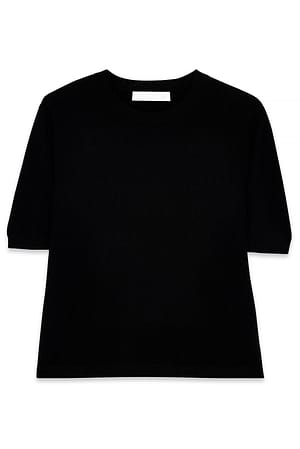 Black Knitted Wool Short Sleeve Top
