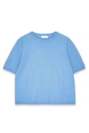 Blue Knitted Wool Short Sleeve Top