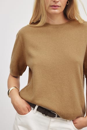 Camel Gebreide wollen top met korte mouwen
