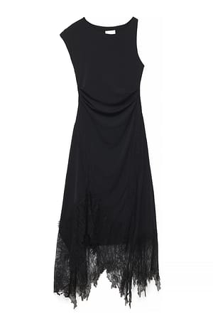 Black Lace Detail Asymetric Dress