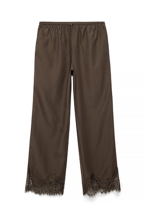 Dark Brown Pantalon en dentelle