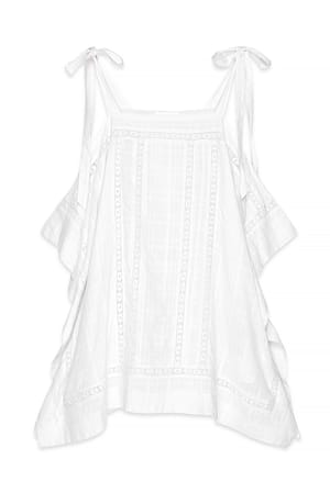 White Lace Insert Tie Shoulder Mini Dress
