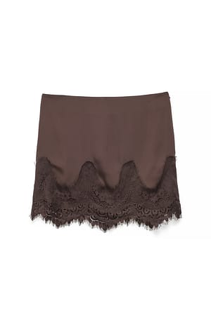 Brown Lace Scallop Satin Skirt