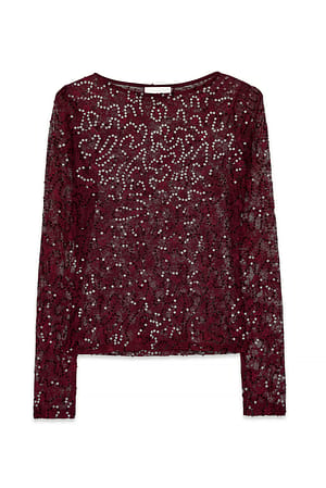 Plum langärmeliges Spitzentop mit Pailletten
