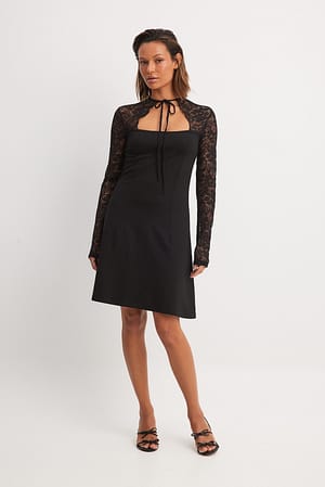 Black Minivestido de jersey con mangas de encaje