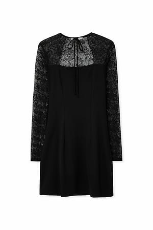 Black Lace Sleeve Jersey Mini Dress