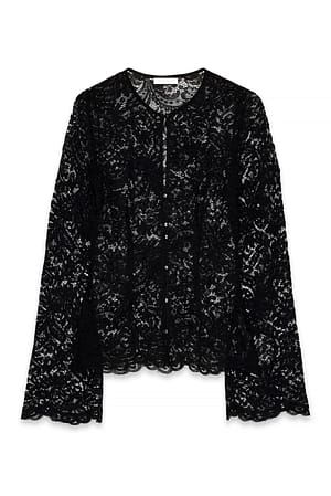 Black Lace V Neck Blouse