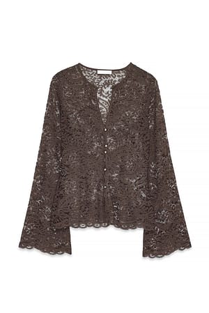Brown Lace V Neck Blouse