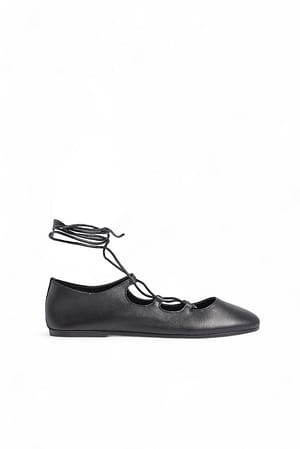 Black Ballerinasko med snøring