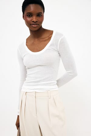 White Langärmeliges Jersey-Top zum Schichten