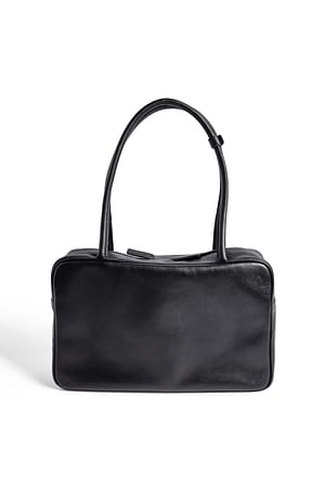Black Cabas carré en cuir