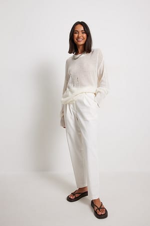 White Linen-blend Chinos