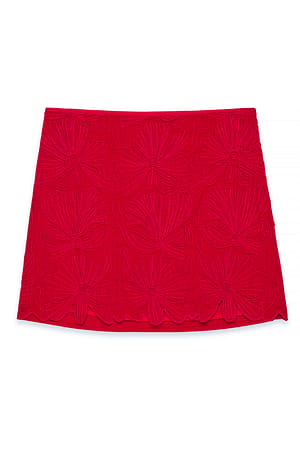 Red Linen Blend Anglaise Detail Mini Skirt