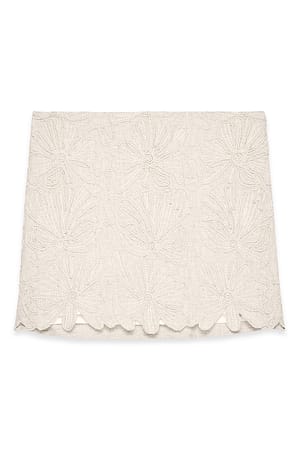 Beige Linen Blend Anglaise Detail Mini Skirt