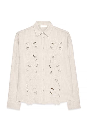 Beige Hemd aus Leinenmischung mit Anglaise-Details