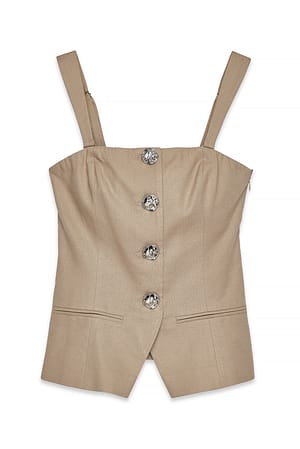Beige Weste aus Leinenmischung mit Knopfdetail