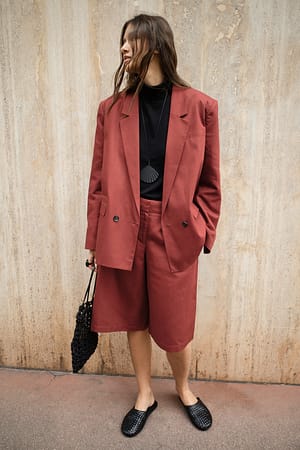 Dark Red Oversized maxiblazer i linneblandning