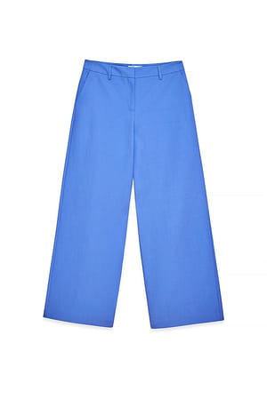 Blue Linen Blend Mid Waist Pants