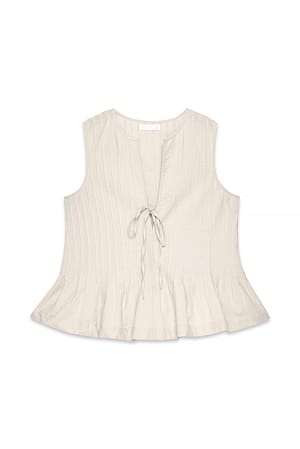 Beige Linen Blend Pleated Boxy Top