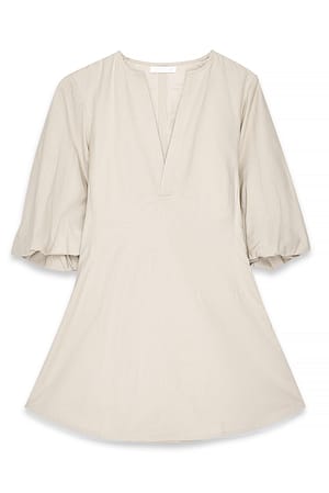 Beige Linen Blend Shaped Mini Dress