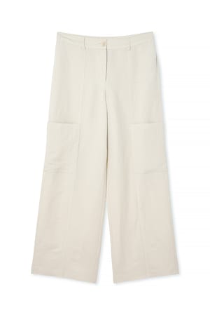 Light Beige Gerade geschnittene Hose aus Leinen-Mix mit mittelhoher Taille