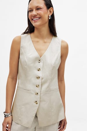 Beige Weste aus Leinenmischung mit V-Ausschnitt